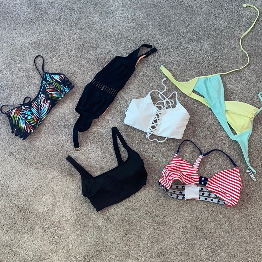 6 medium swimsuit tops! - 1 never worn!